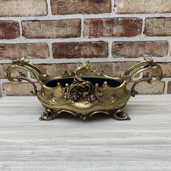 Vintage Large Jardiniere French Planter Cast Metal Brass Tone 1970s Victorian - Picture 1 of 16